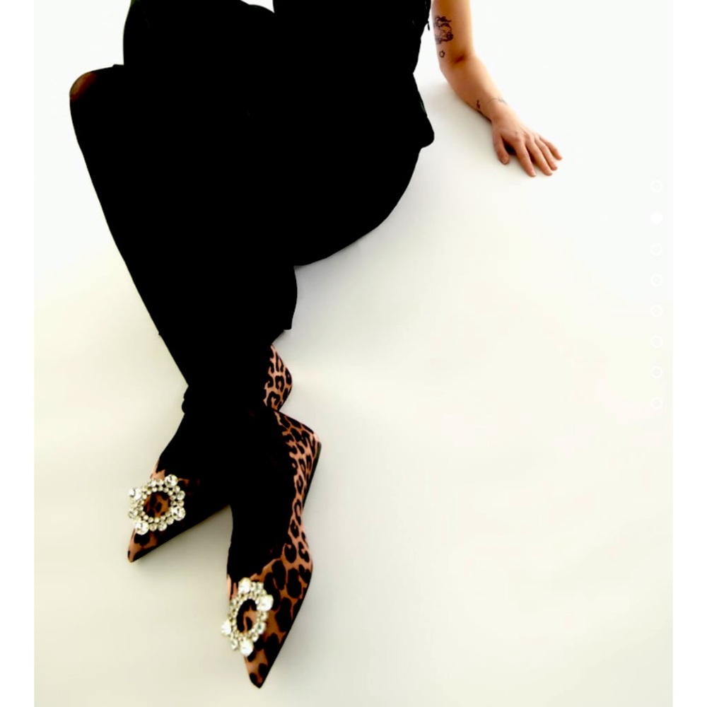 Embellished animal print ballet flats
